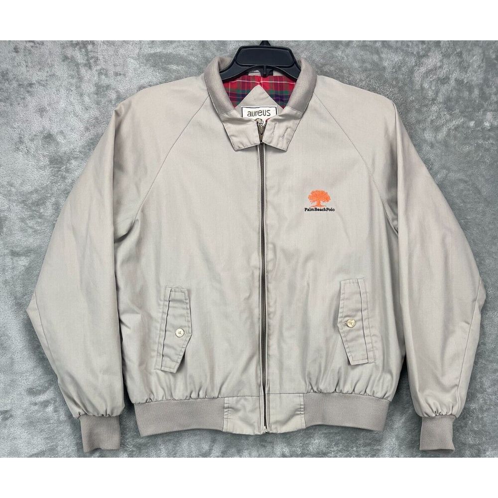 AUREUS Outerwear Men's Windbreaker Jacket Beige Lined Large Palm Beach Polo Logo
